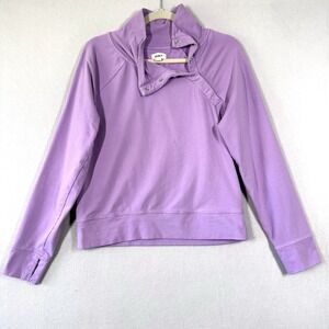 Pact Sweatshirt Womens Medium Snap Neck Organic Cotton Stretch Pullover Purple